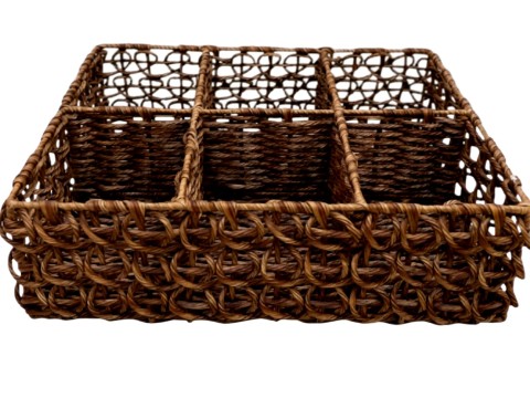 Custom-made Rectangular PE Seagrass Loop Woven 6-Divider Basket